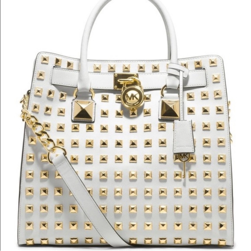 Michael Kors White Tote with Gold Studs